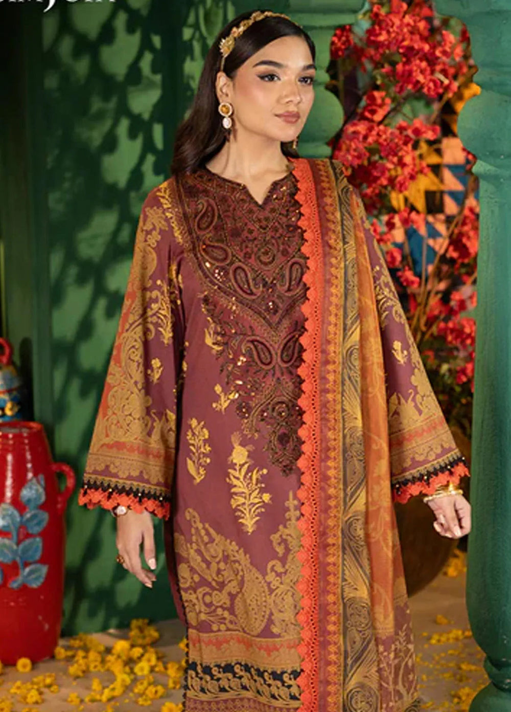 Asra By Asim Jofa Embroidered Jacquard Unstitched Suit 3 Piece AJ24AE AJRA-04 - Festive Collection