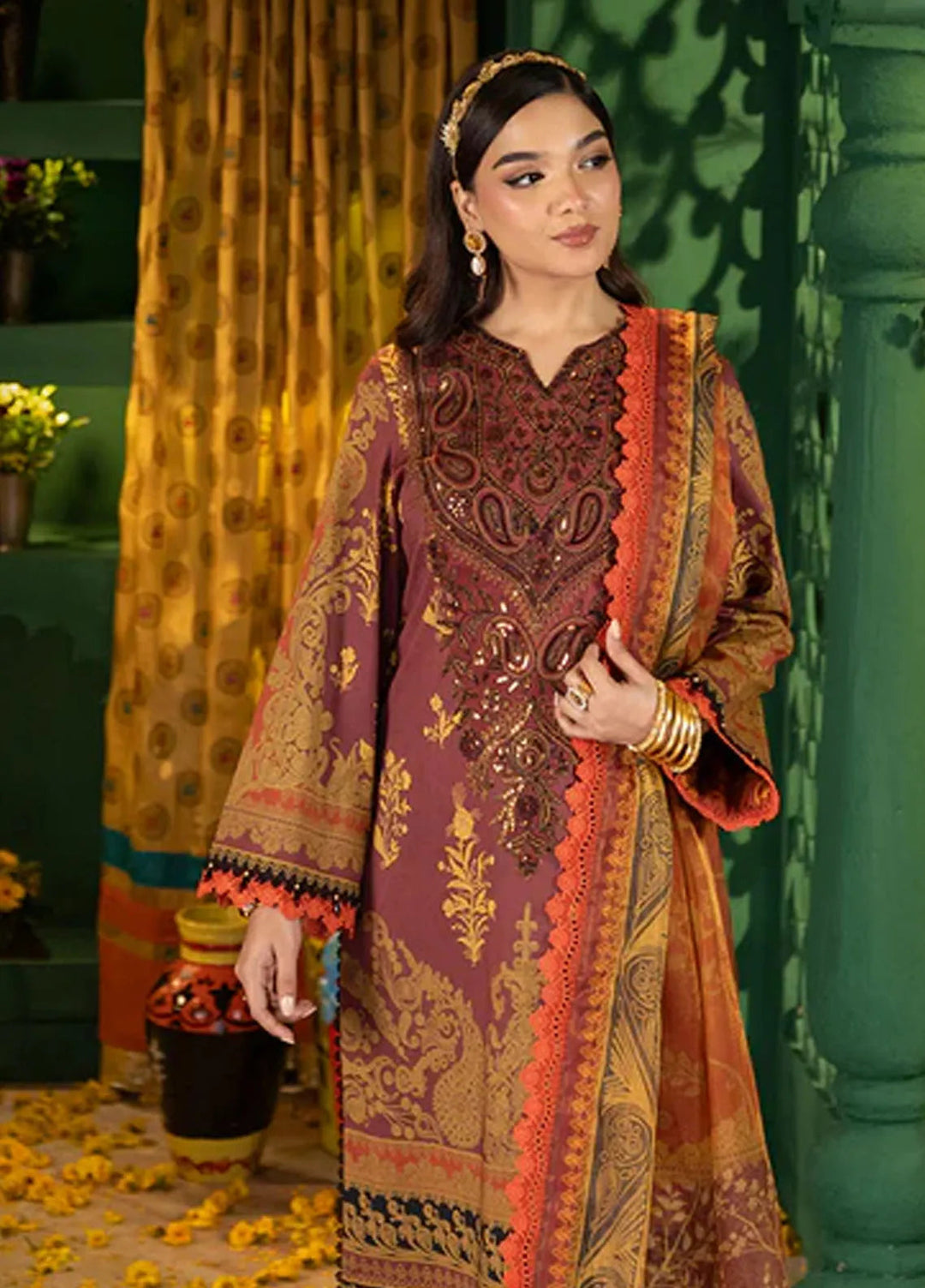 Asra By Asim Jofa Embroidered Jacquard Unstitched Suit 3 Piece AJ24AE AJRA-04 - Festive Collection