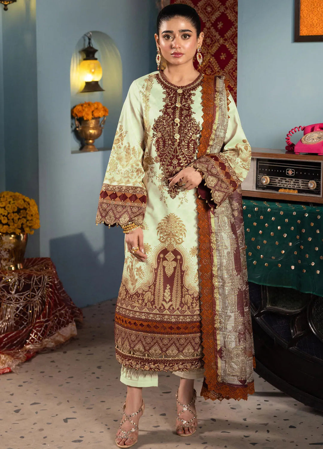 Asra By Asim Jofa Embroidered Lawn Suit Unstitched 3 Piece AJ24AE AJRA-05 - Festive Collection