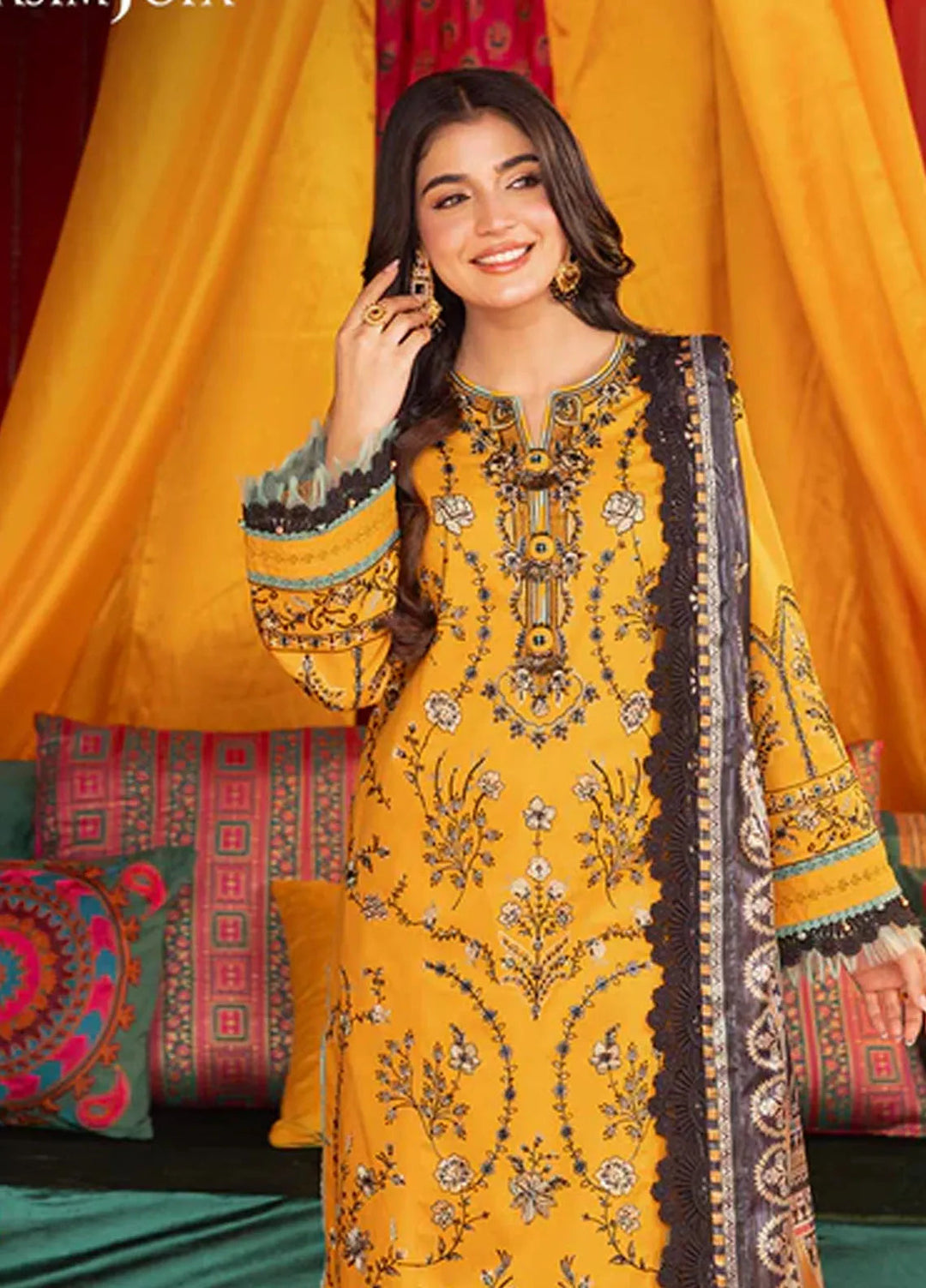 Asra By Asim Jofa Embroidered Lawn Suit Unstitched 3 Piece AJ24AE AJRA-07 - Festive Collection