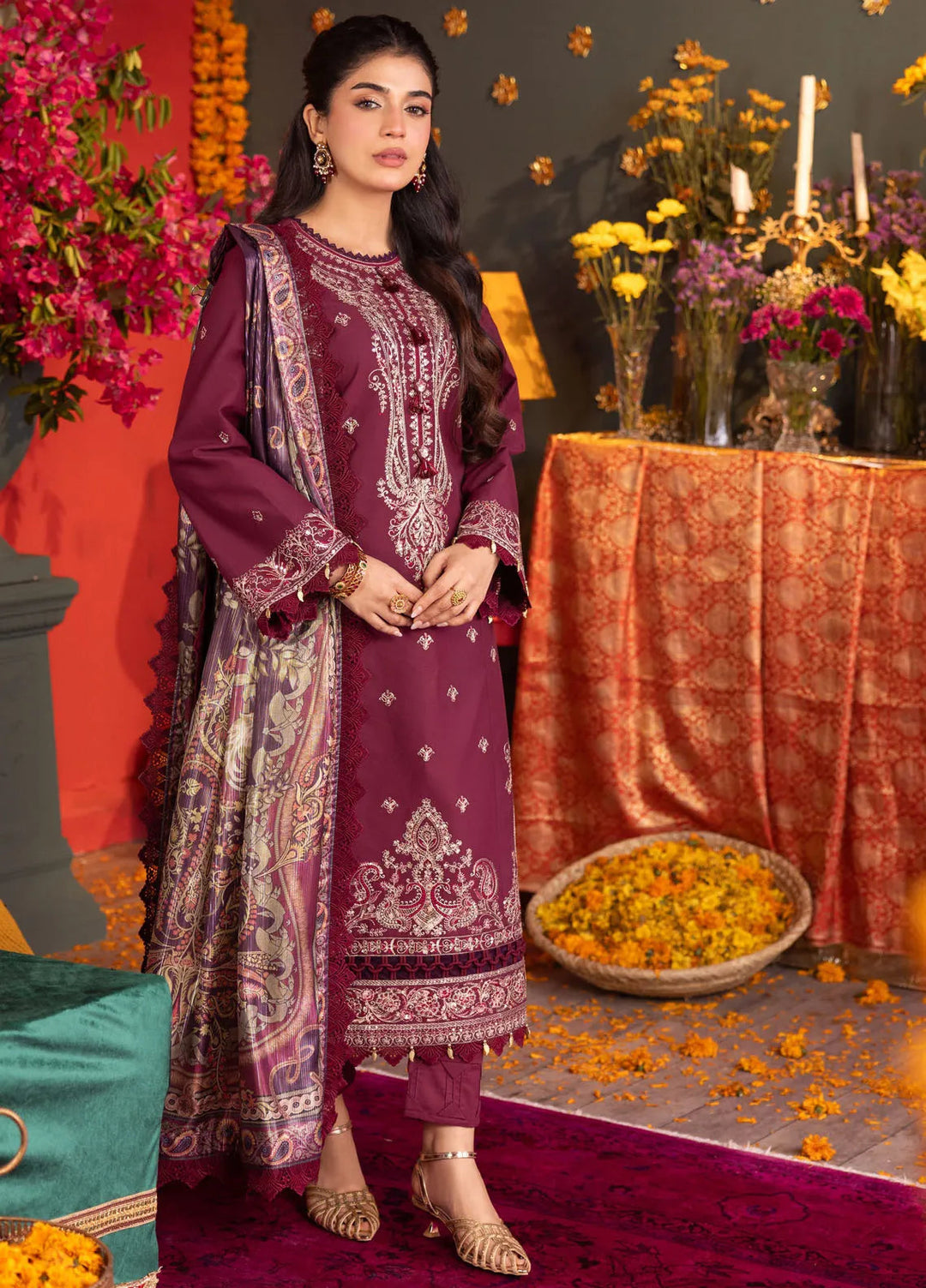 Asra By Asim Jofa Embroidered Lawn Suit Unstitched 3 Piece AJ24AE AJRA-08 - Festive Collection