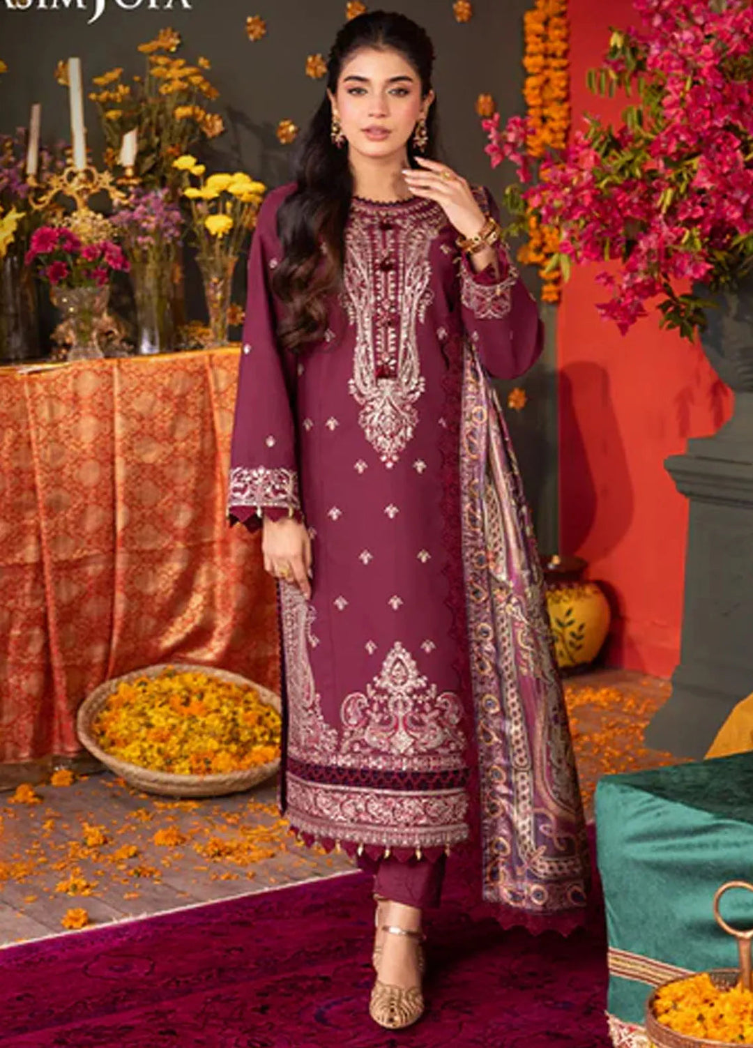 Asra By Asim Jofa Embroidered Lawn Suit Unstitched 3 Piece AJ24AE AJRA-08 - Festive Collection