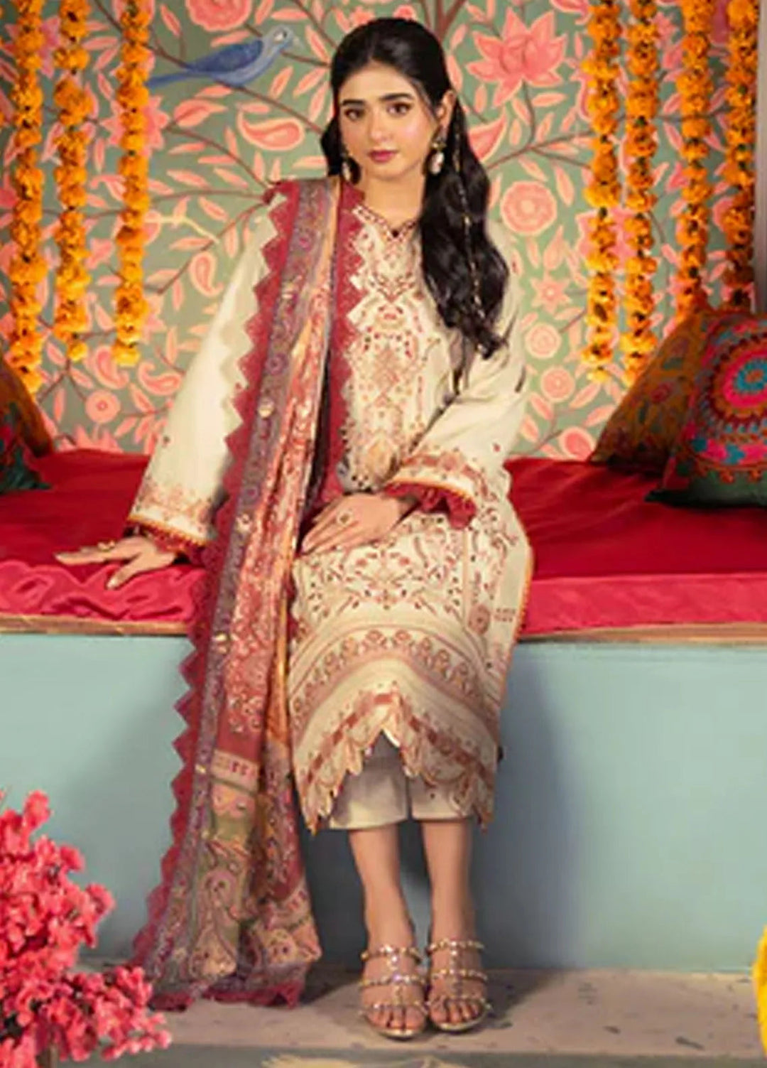 Asra By Asim Jofa Embroidered Lawn Suit Unstitched 3 Piece AJ24AE AJRA-09 - Festive Collection