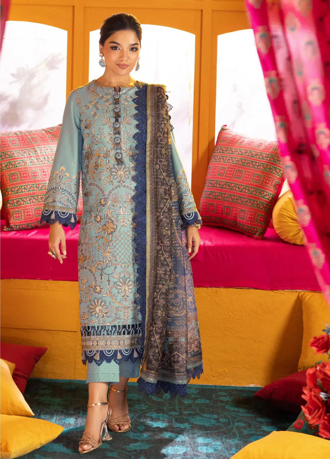 Asra By Asim Jofa Embroidered Lawn Suit Unstitched 3 Piece AJ24AE AJRA-12 - Festive Collection