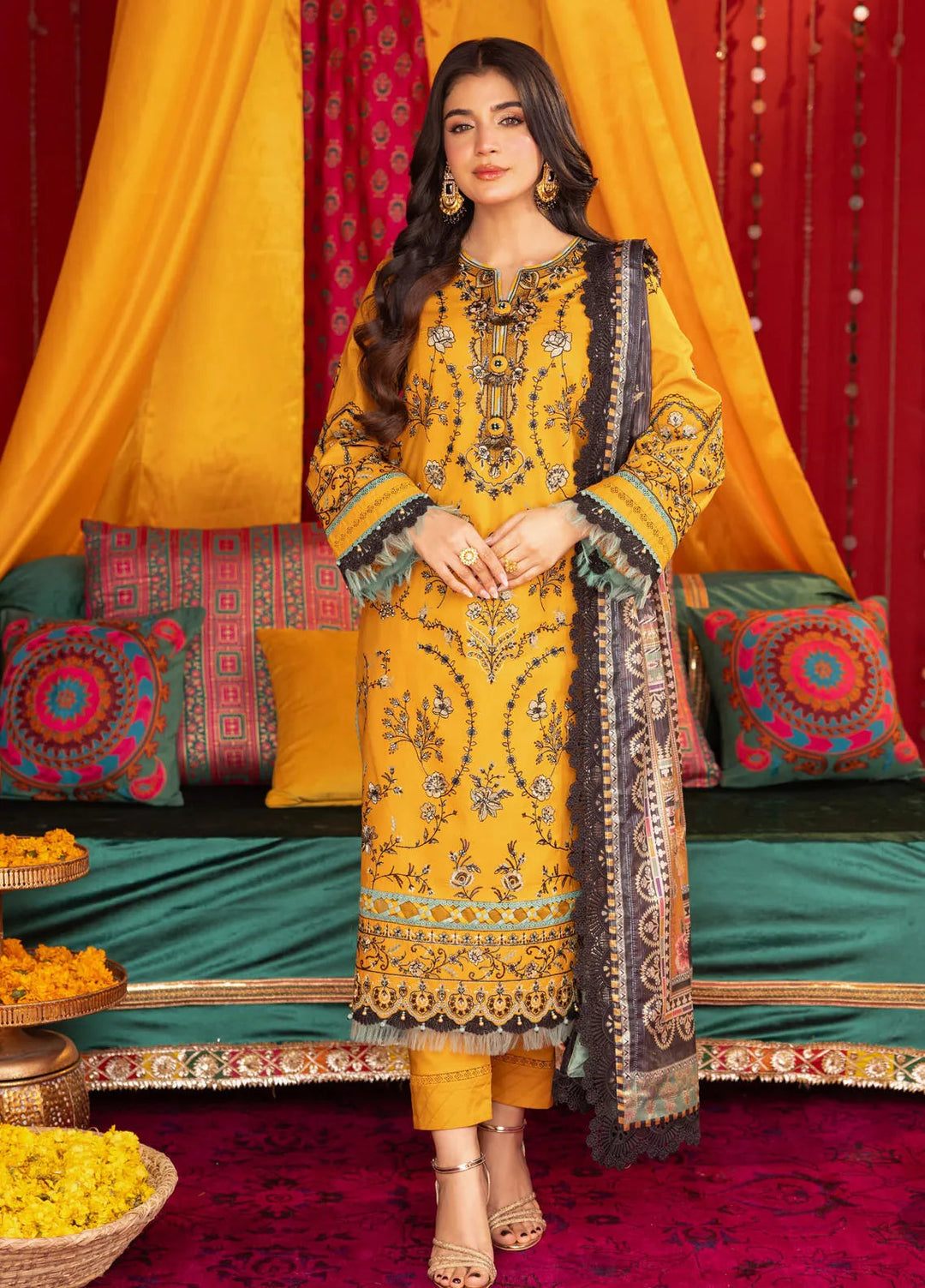 Asra By Asim Jofa Embroidered Lawn Unstitched Suit 3 Piece AJ24AE AJRA-07 - Festive Collection
