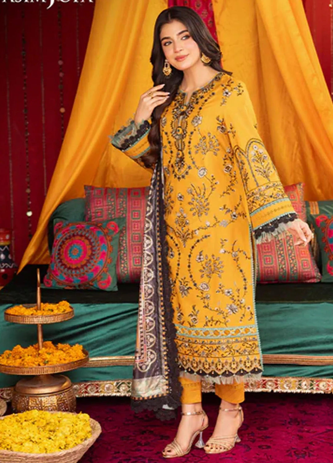 Asra By Asim Jofa Embroidered Lawn Unstitched Suit 3 Piece AJ24AE AJRA-07 - Festive Collection