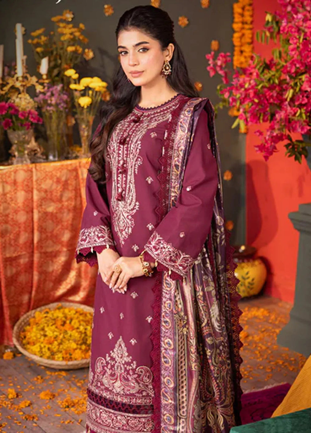 Asra By Asim Jofa Embroidered Lawn Unstitched Suit 3 Piece AJ24AE AJRA-08 - Festive Collection