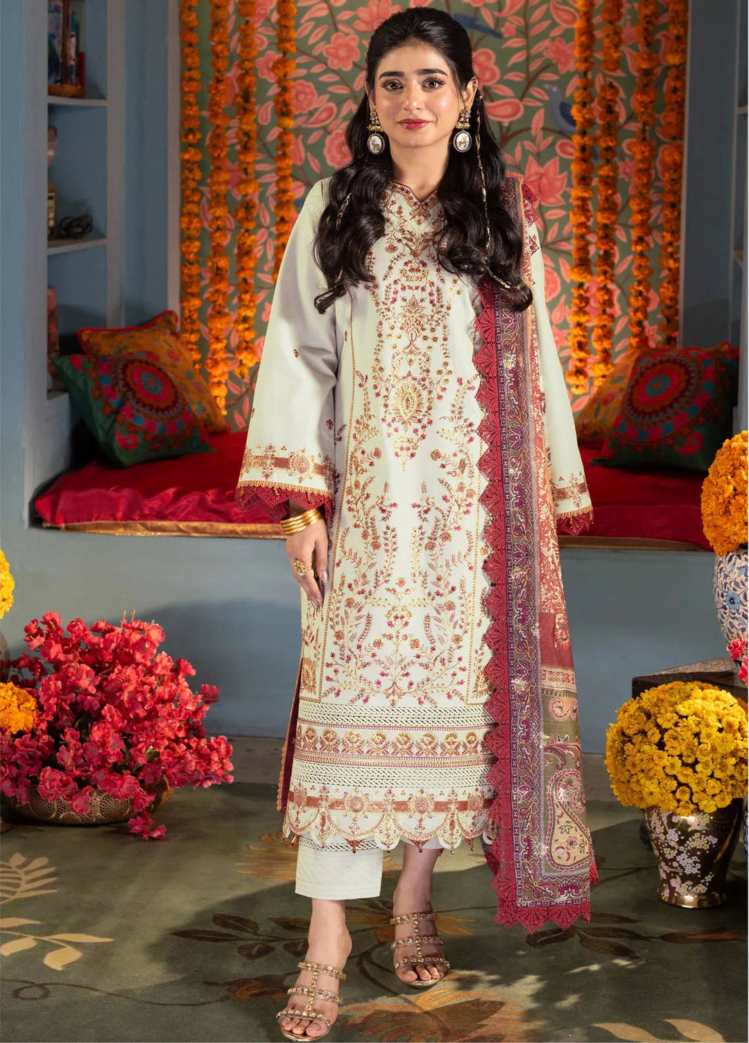 Asra By Asim Jofa Embroidered Lawn Unstitched Suit 3 Piece AJ24AE AJRA-09 - Festive Collection