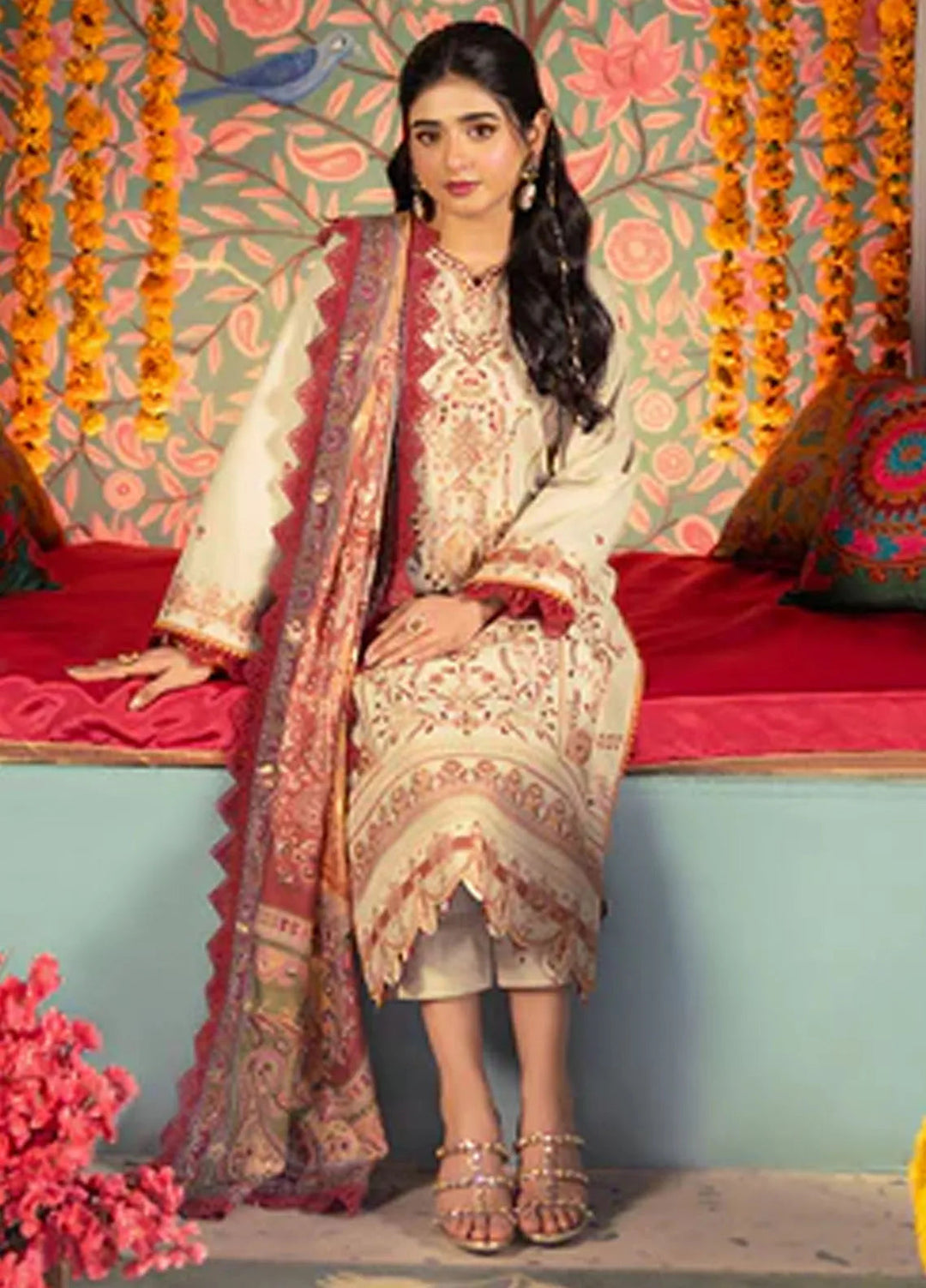 Asra By Asim Jofa Embroidered Lawn Unstitched Suit 3 Piece AJ24AE AJRA-09 - Festive Collection