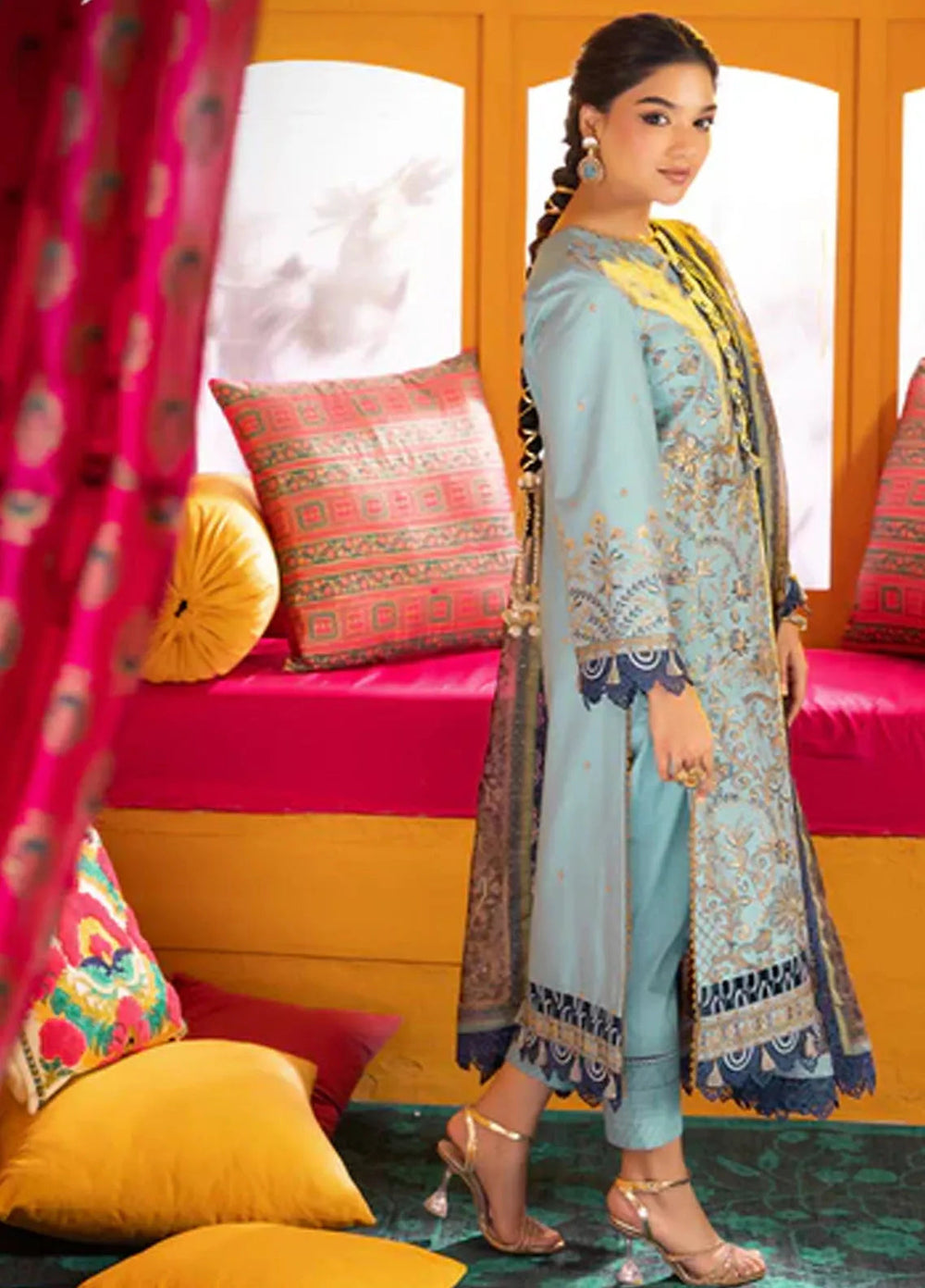 Asra By Asim Jofa Embroidered Lawn Unstitched Suit 3 Piece AJ24AE AJRA-12 - Festive Collection