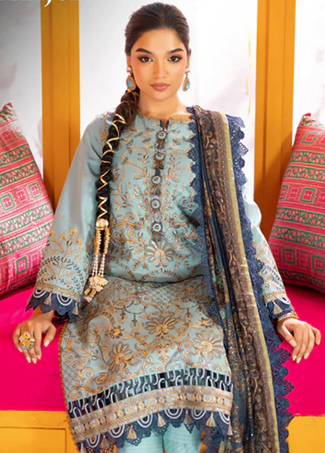 Asra By Asim Jofa Embroidered Lawn Unstitched Suit 3 Piece AJ24AE AJRA-12 - Festive Collection