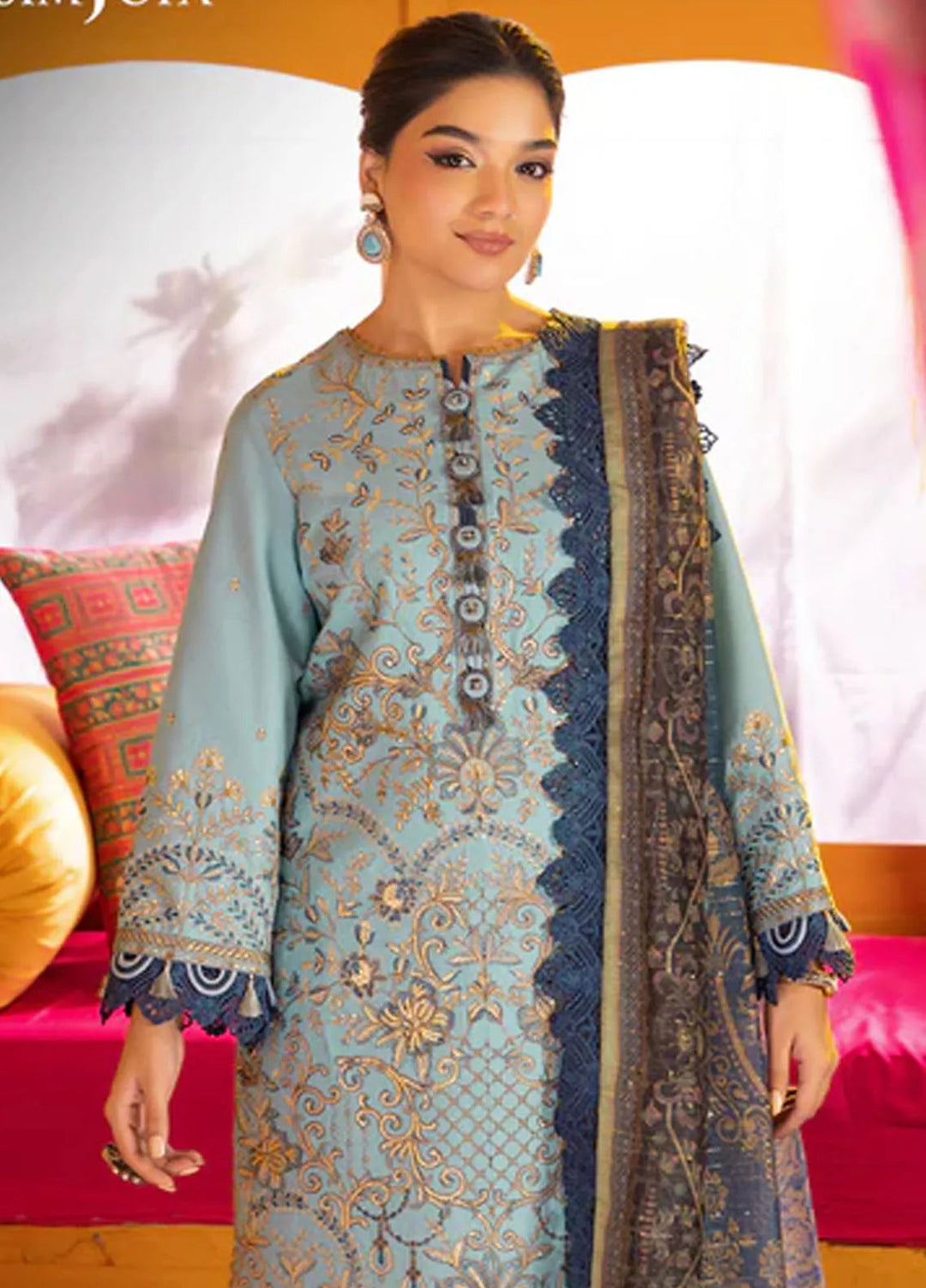 Asra By Asim Jofa Embroidered Lawn Unstitched Suit 3 Piece AJ24AE AJRA-12 - Festive Collection