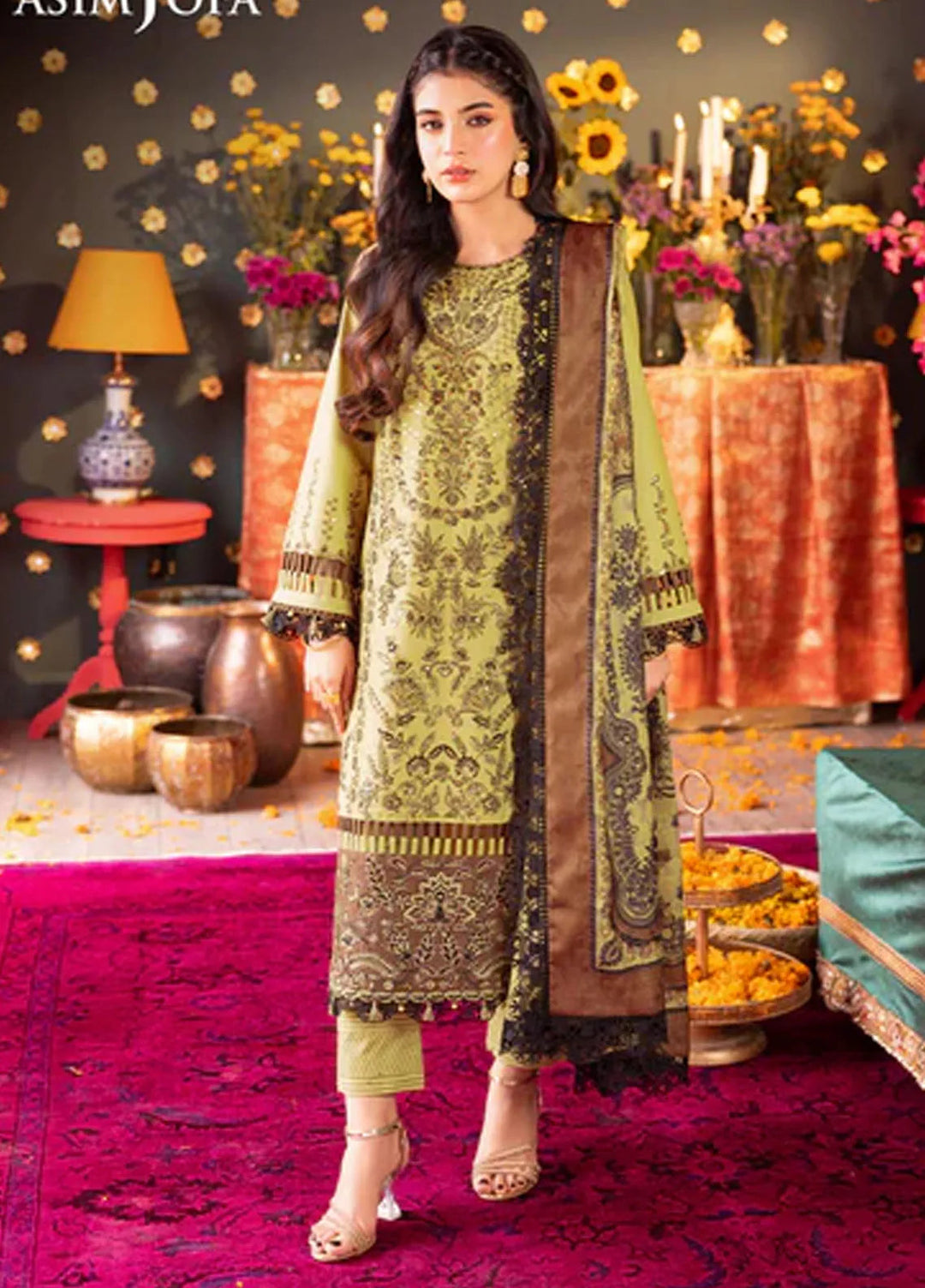 Asra By Asim Jofa Embroidered Lawn Unstitched Suit 3 Piece AJ24AE AJRA-13 - Festive Collection
