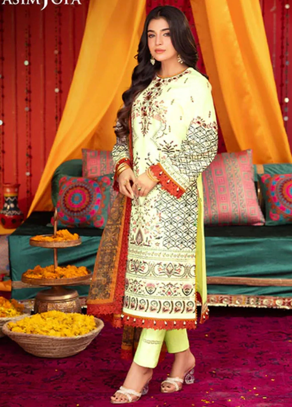 Asra By Asim Jofa Embroidered Lawn Unstitched Suit 3 Piece AJ24AE AJRA-15 - Festive Collection