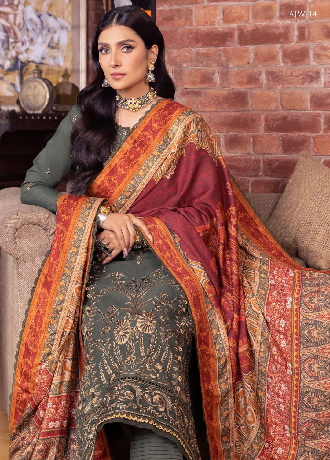 Asra By Asim Jofa Embroidered  Suits Unstitched 3 Piece AJ22AW AJW-14 - Winter Collection