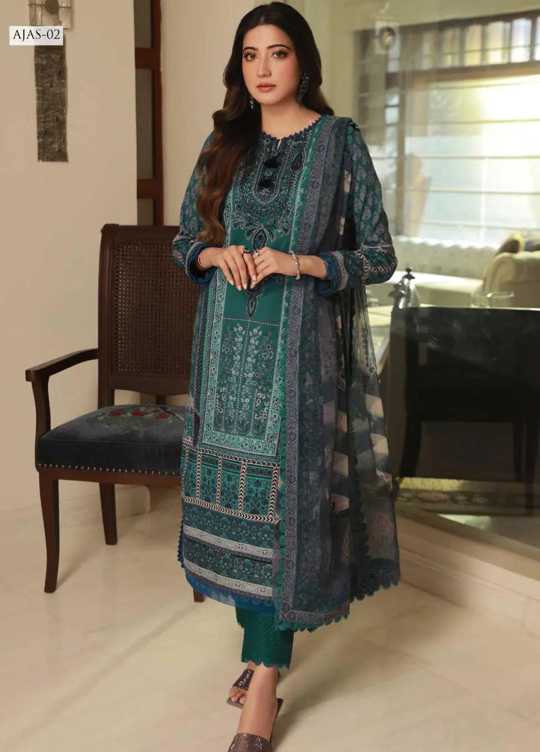 Asra Intermix By Asim Jofa Embroidered Cambric Unstitched Suit 3 Piece AJ23AI AJAS-02 - Formal Collection