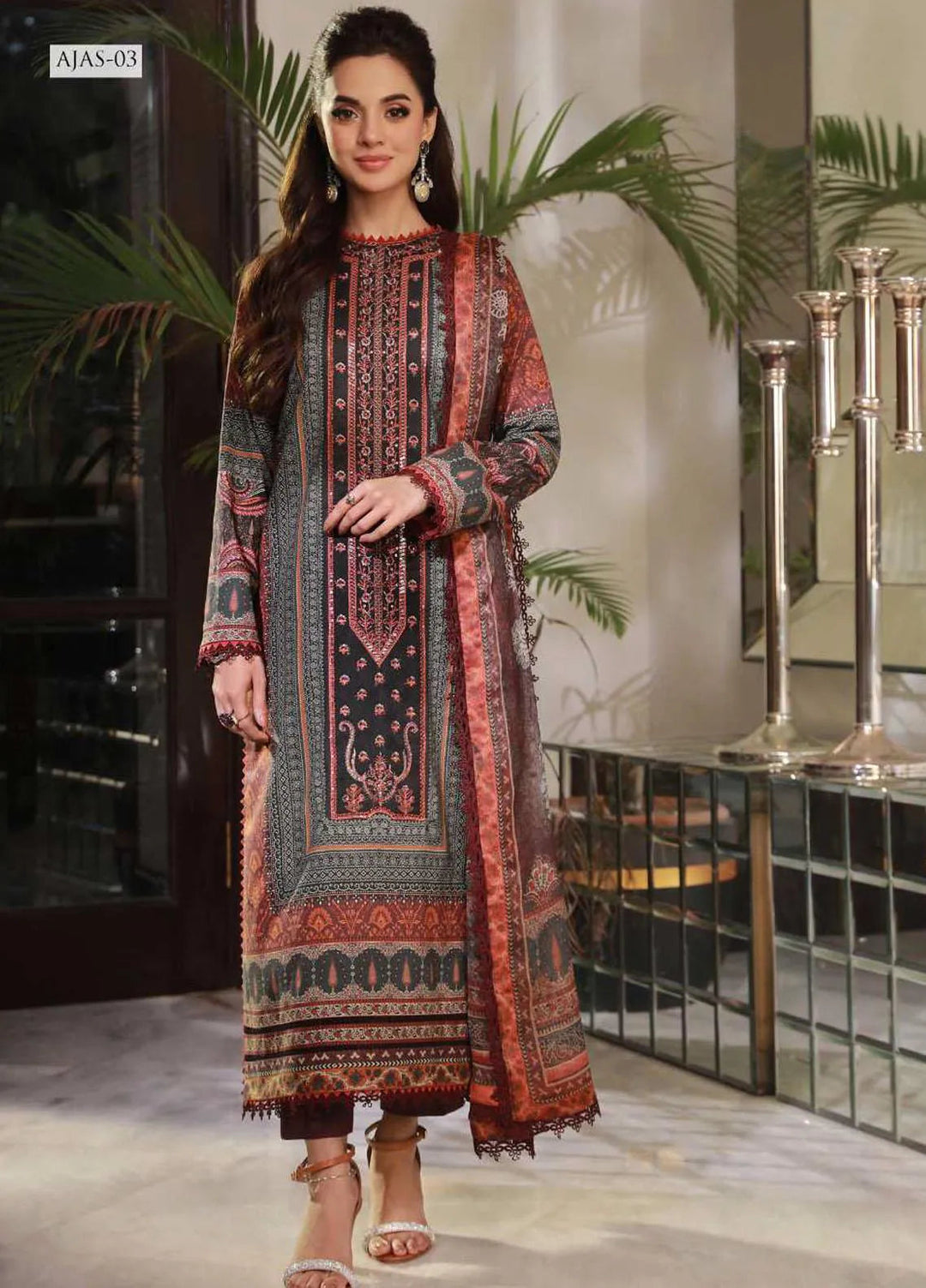 Asra Intermix By Asim Jofa Embroidered Cambric Unstitched Suit 3 Piece AJ23AI AJAS-03 - Formal Collection