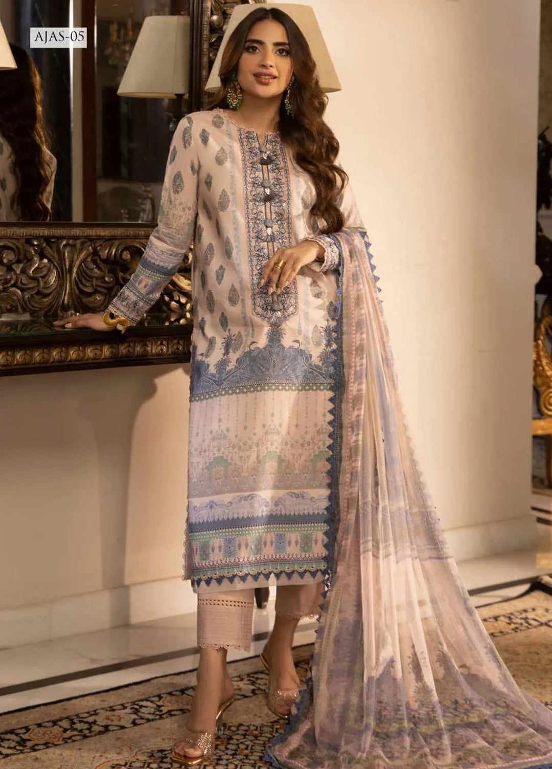 Asra Intermix By Asim Jofa Embroidered Cambric Unstitched Suit 3 Piece AJ23AI AJAS-05 - Formal Collection