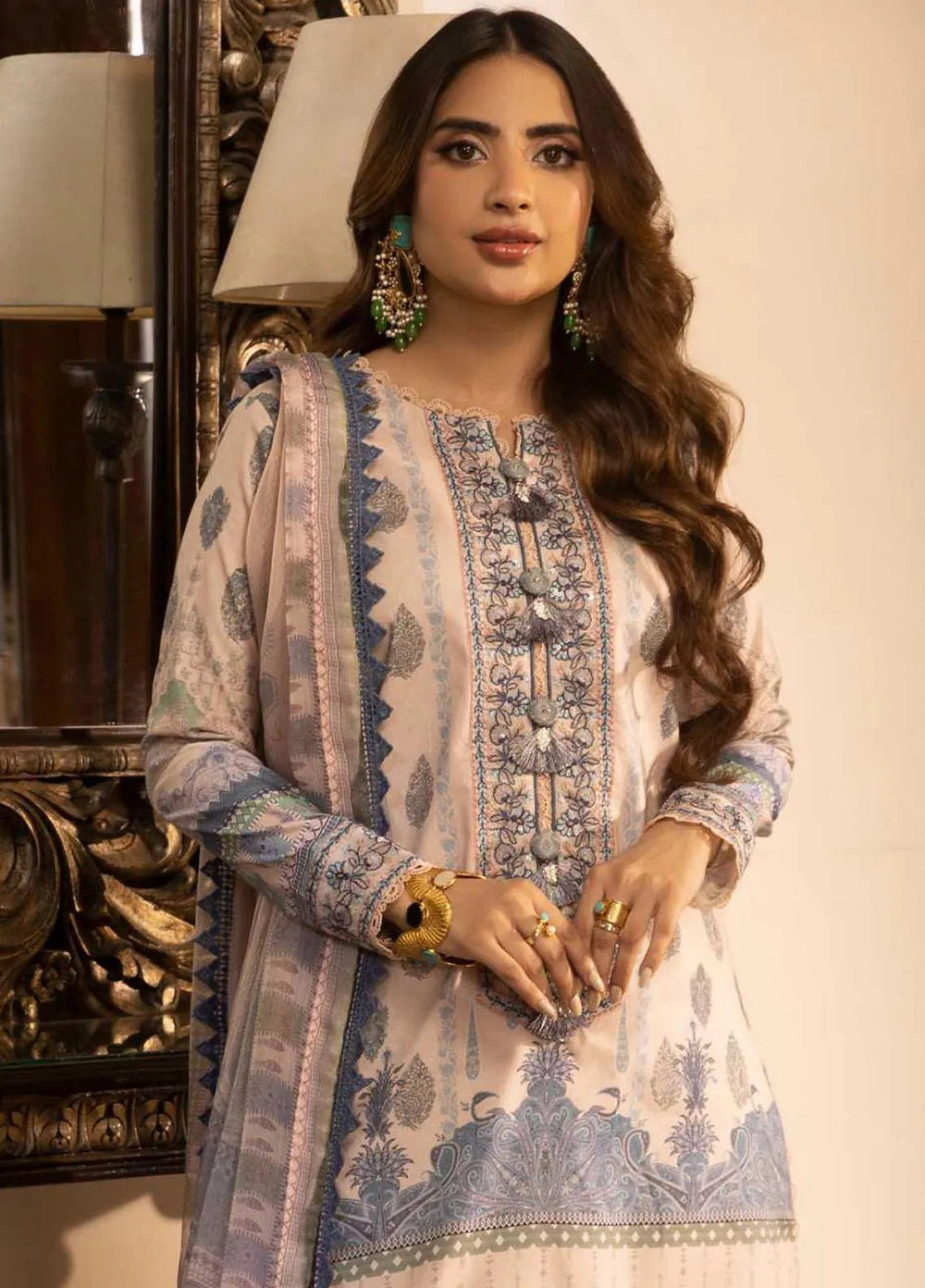 Asra Intermix By Asim Jofa Embroidered Cambric Unstitched Suit 3 Piece AJ23AI AJAS-05 - Formal Collection