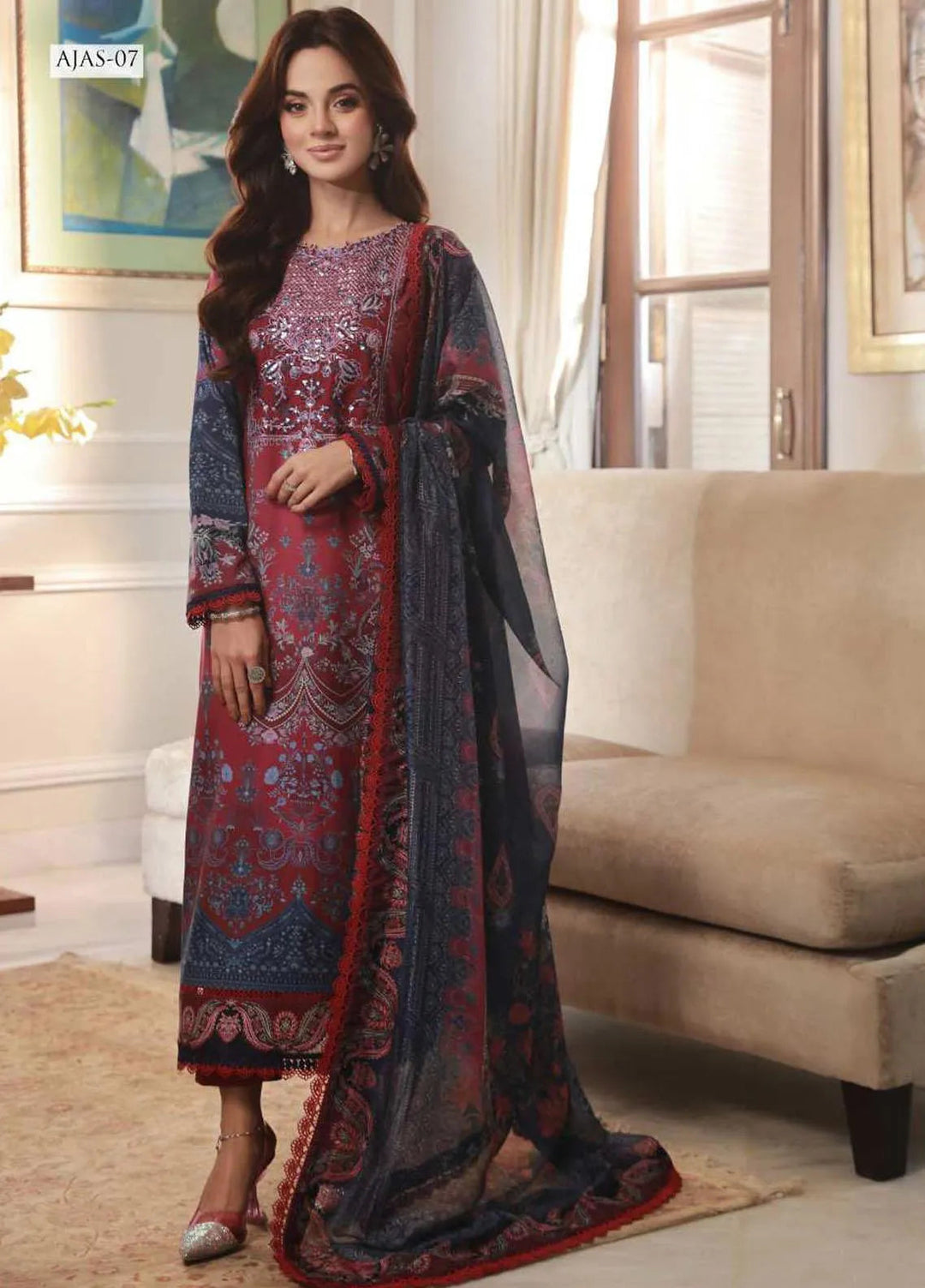 Asra Intermix By Asim Jofa Embroidered Cambric Unstitched Suit 3 Piece AJ23AI AJAS-07 - Formal Collection