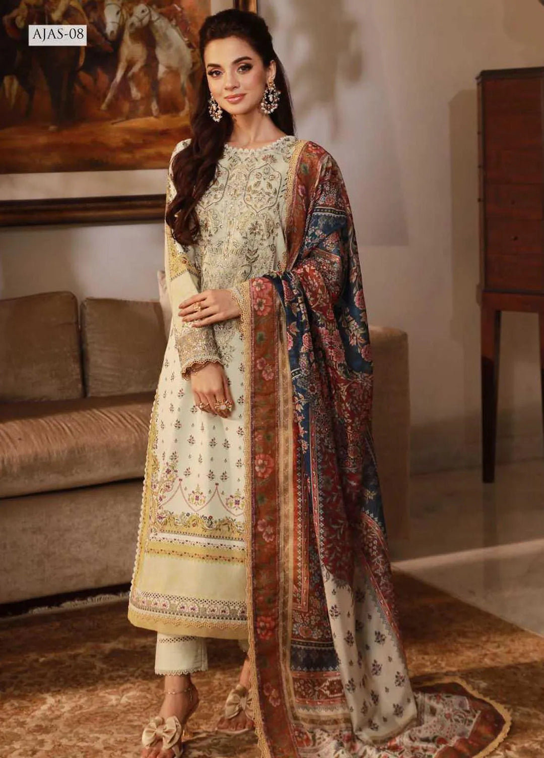 Asra Intermix By Asim Jofa Embroidered Cambric Unstitched Suit 3 Piece AJ23AI AJAS-08 - Formal Collection