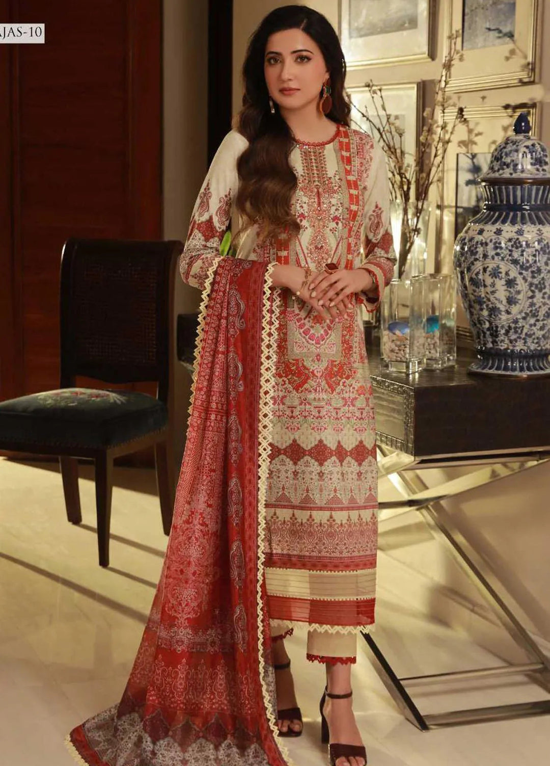 Asra Intermix By Asim Jofa Embroidered Cambric Unstitched Suit 3 Piece AJ23AI AJAS-10 - Formal Collection