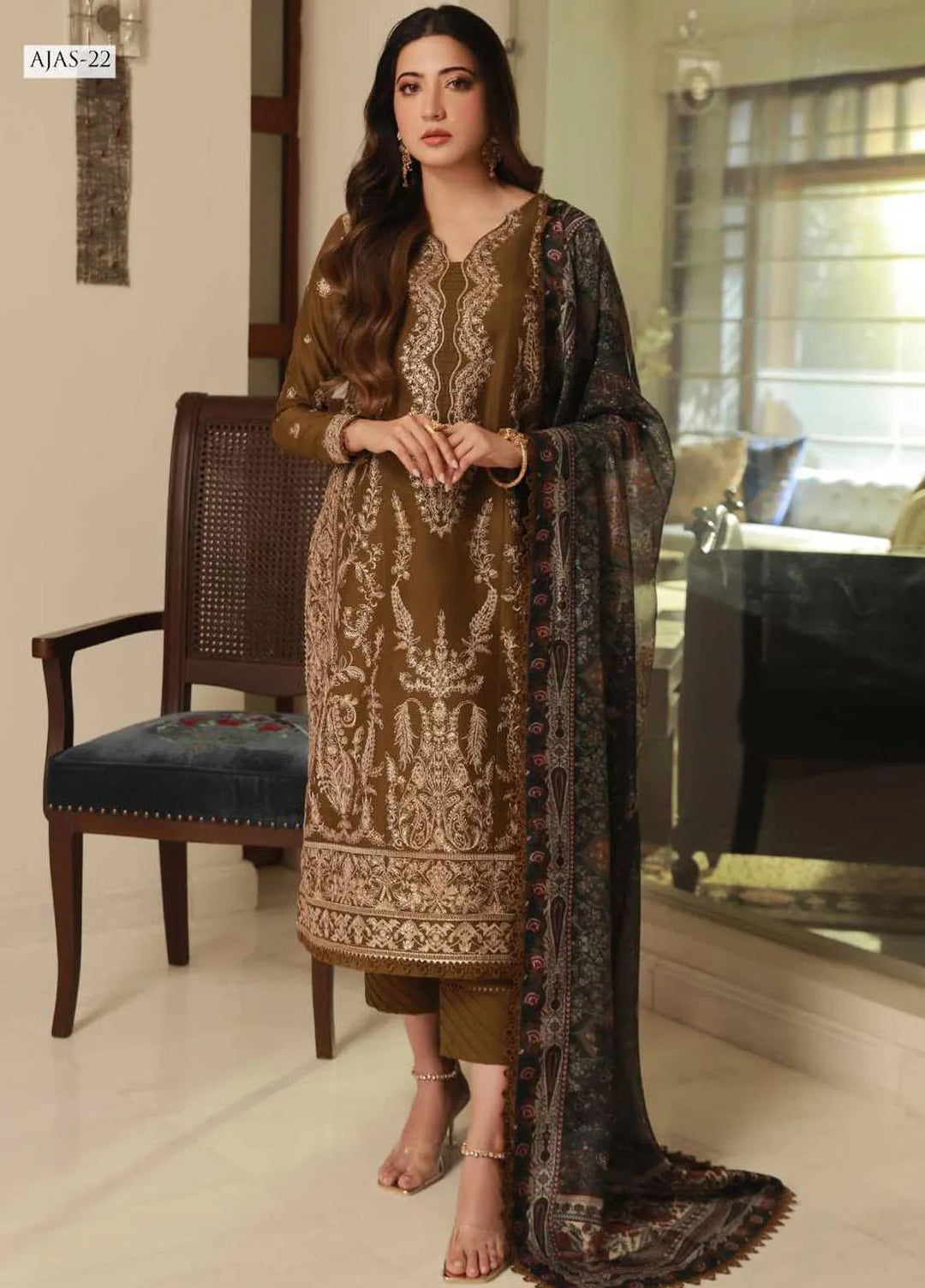 Asra Intermix By Asim Jofa Embroidered Cambric Unstitched Suit 3 Piece AJ23AI AJAS-22 - Formal Collection