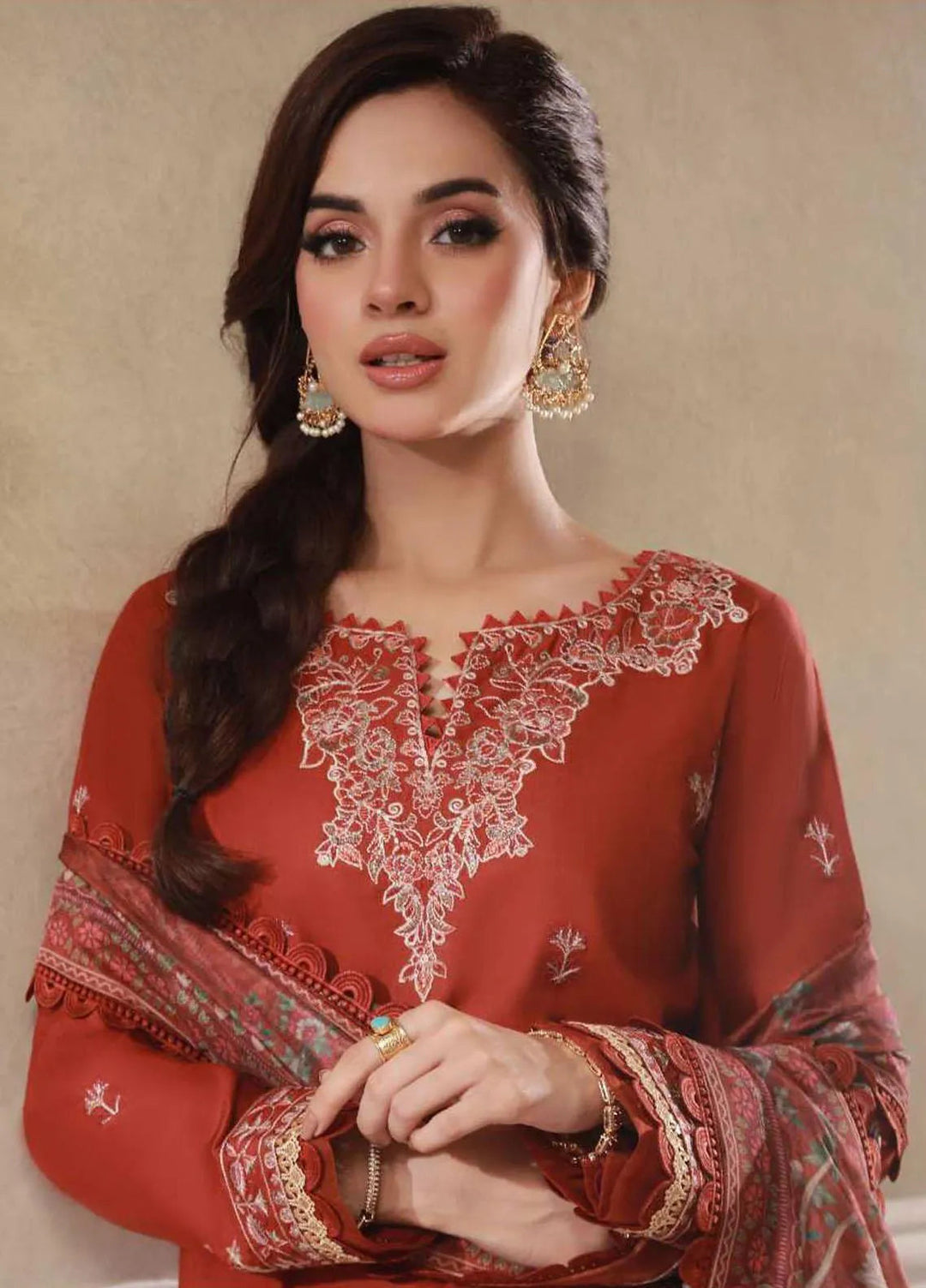 Asra Intermix By Asim Jofa Embroidered Cambric Unstitched Suit 3 Piece AJ23AI AJAS-23 - Formal Collection