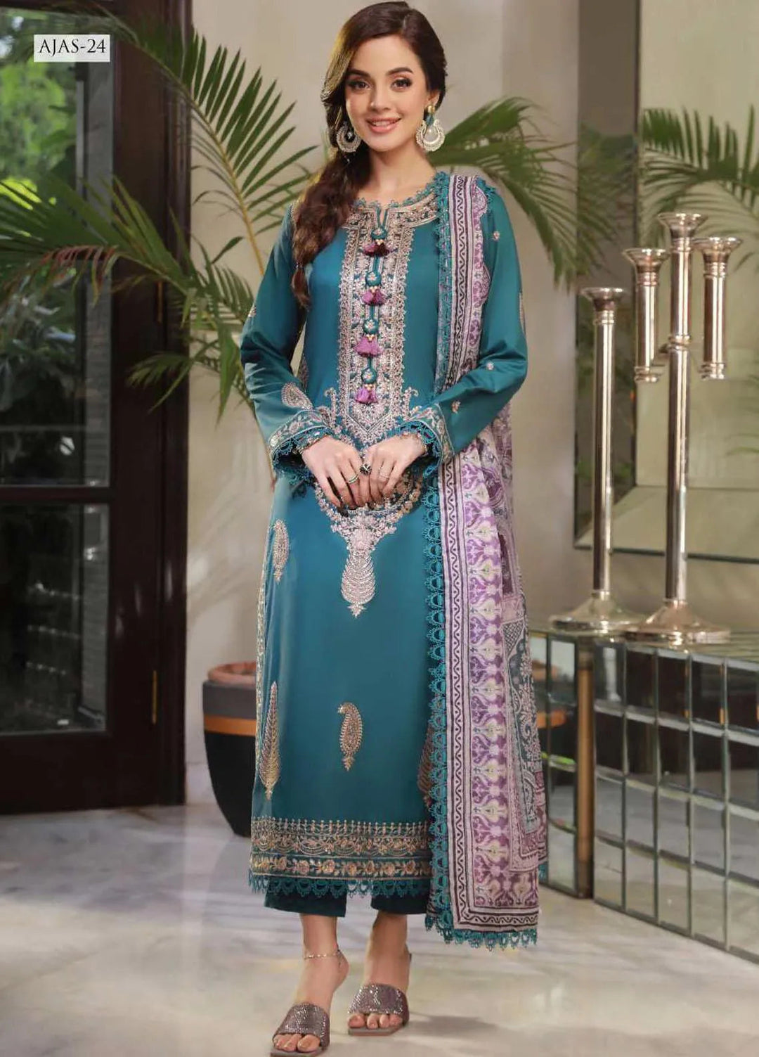 Asra Intermix By Asim Jofa Embroidered Cambric Unstitched Suit 3 Piece AJ23AI AJAS-24 - Formal Collection