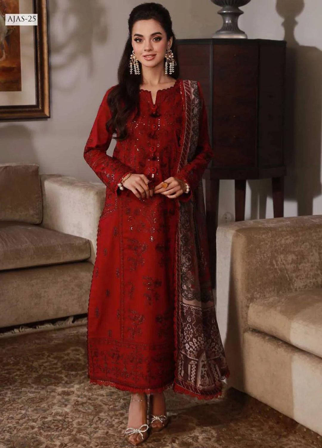 Asra Intermix By Asim Jofa Embroidered Cambric Unstitched Suit 3 Piece AJ23AI AJAS-25 - Formal Collection