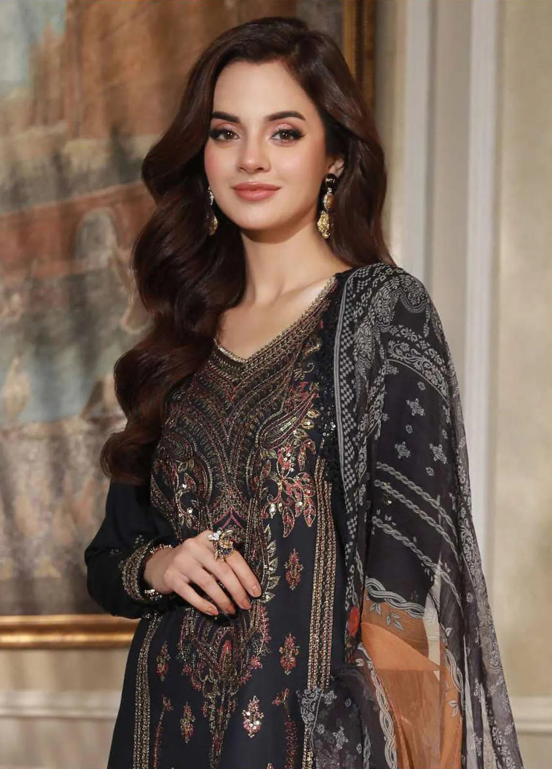 Asra Intermix By Asim Jofa Embroidered Cambric Unstitched Suit 3 Piece AJ23AI AJAS-28 - Formal Collection
