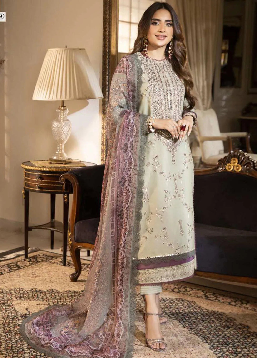 Asra Intermix By Asim Jofa Embroidered Cambric Unstitched Suit 3 Piece AJ23AI AJAS-30 - Formal Collection