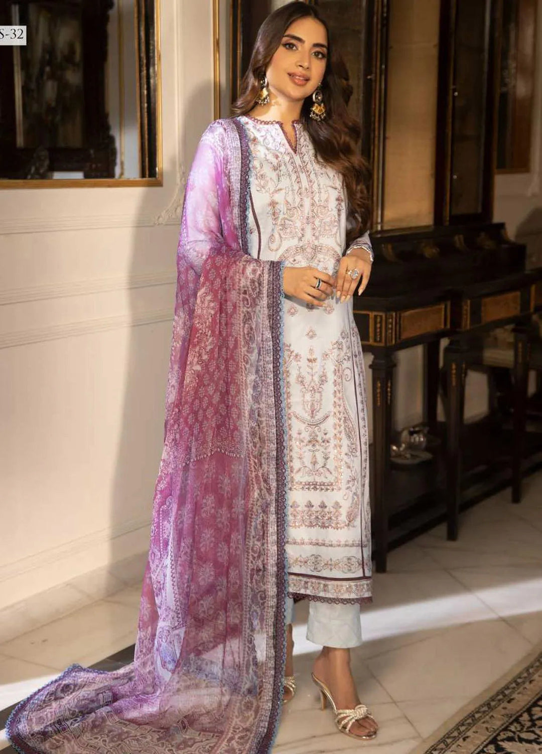 Asra Intermix By Asim Jofa Embroidered Cambric Unstitched Suit 3 Piece AJ23AI AJAS-32 - Formal Collection