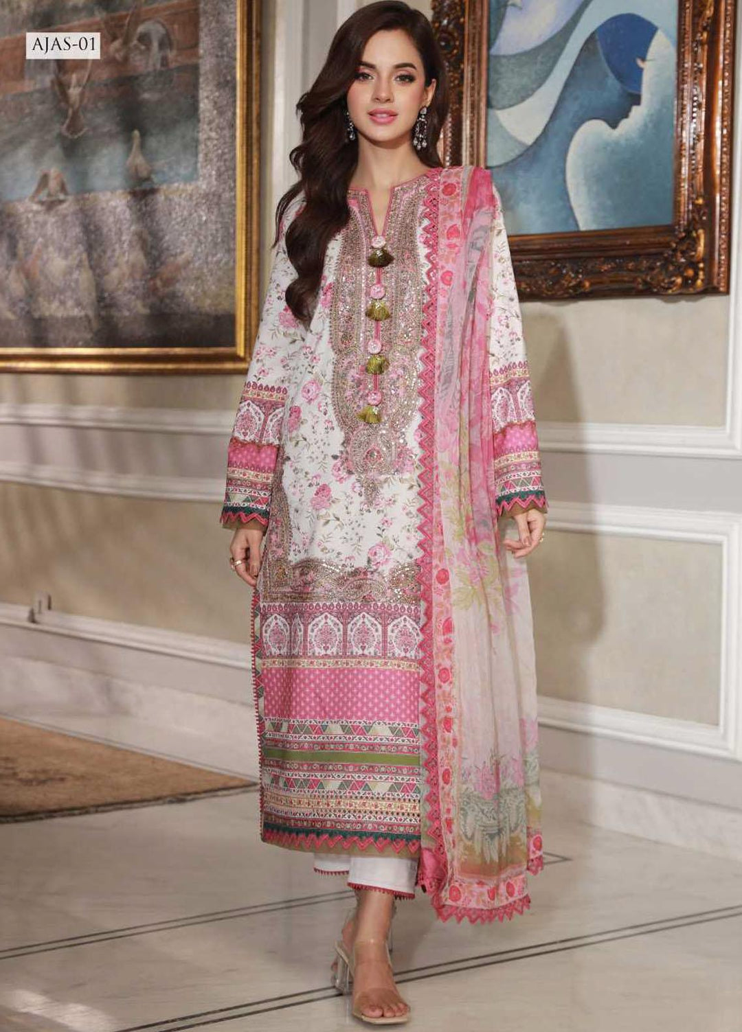 Asra Intermix By Asim Jofa Embroidered Cambric Suits Unstitched 3 Piece AJ23AI AJAS-01 - Formal Collection