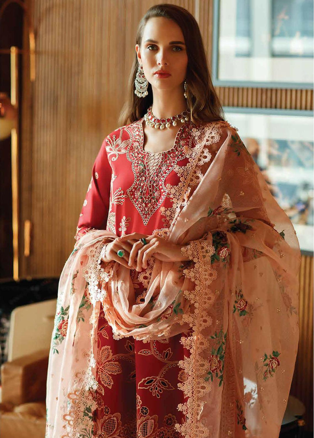 Astoria By Mushq Embroidered Lawn Suits Unstitched 3 Piece MQ23A 07 Scarlet - Festive Collection