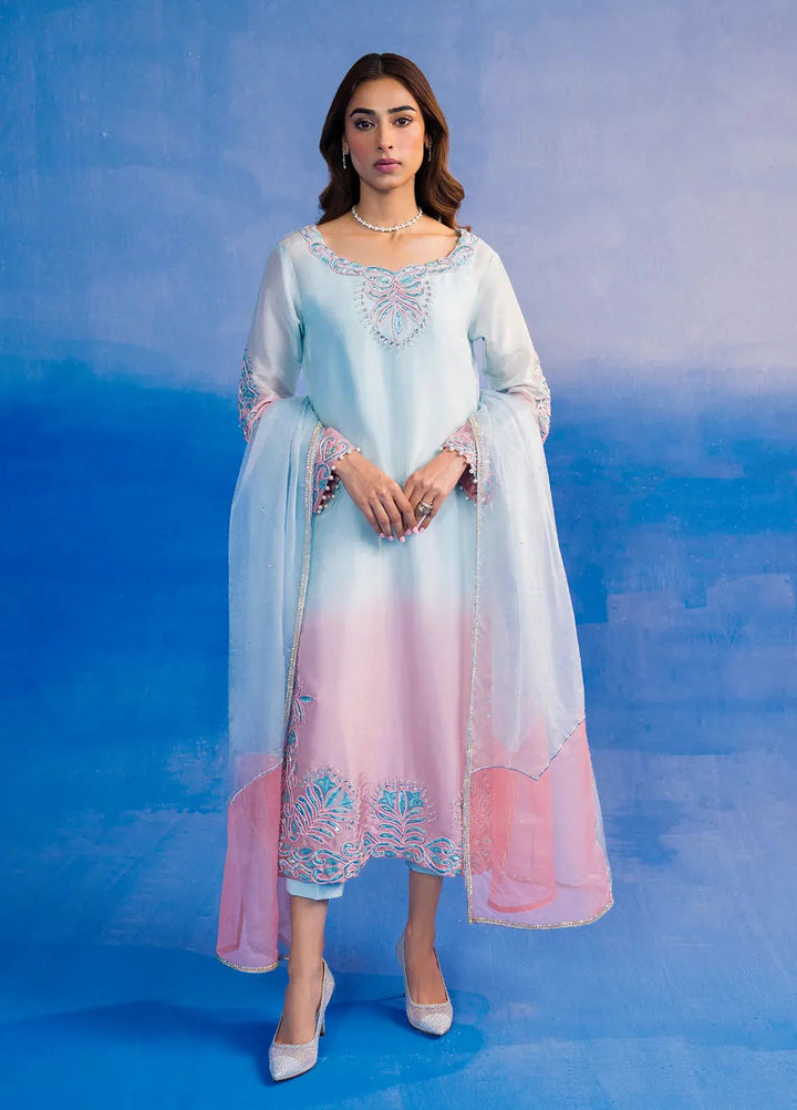 Astrella by Maham Sultan Pret Embroidered Sheesh Silk 3 Piece Suit Ombriana