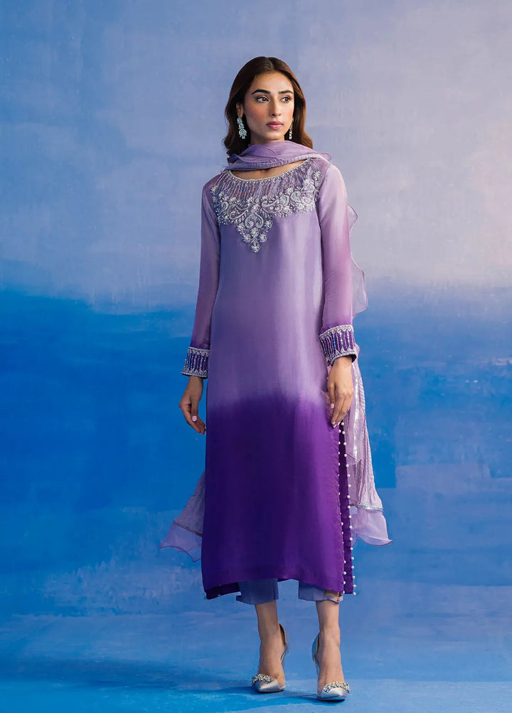 Astrella by Maham Sultan Pret Embroidered Sheesh Silk 3 Piece Suit Veloria