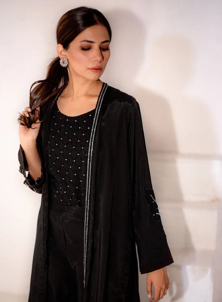 Attire By Maha Pret Embroidered Chiffon 3 Piece Suit Charcoal