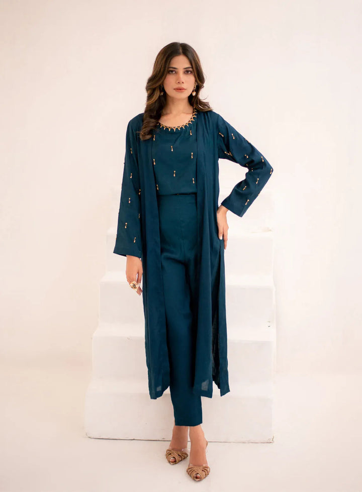 Attire By Maha Pret Embroidered Chiffon 3 Piece Suit Teal