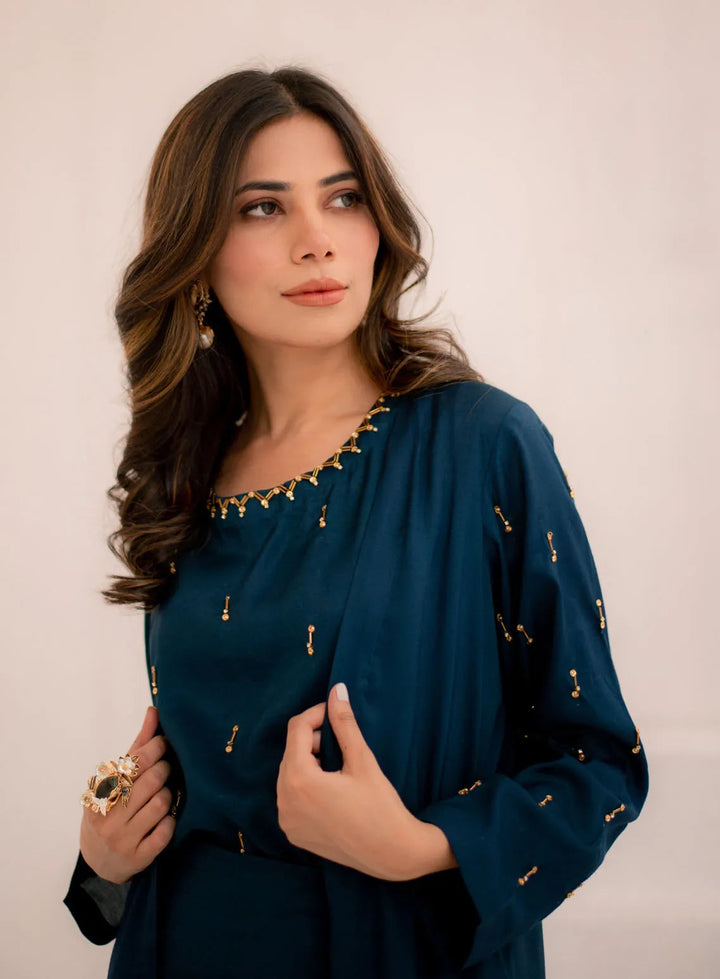 Attire By Maha Pret Embroidered Chiffon 3 Piece Suit Teal