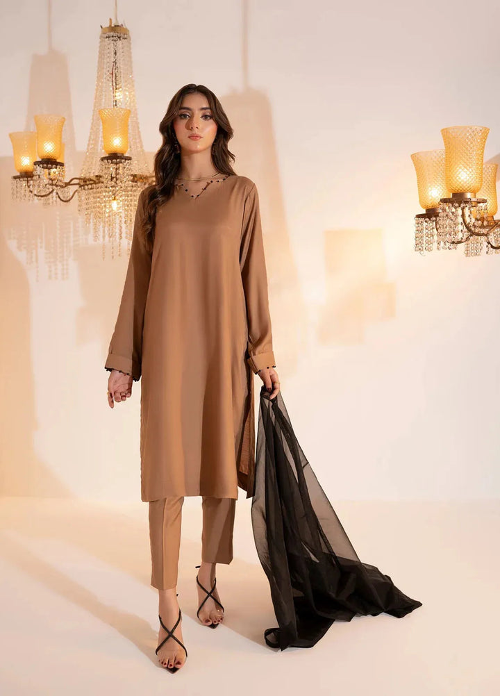 Attire by Maha Pret Embroidered Raw Silk 3 Piece Suit Sand