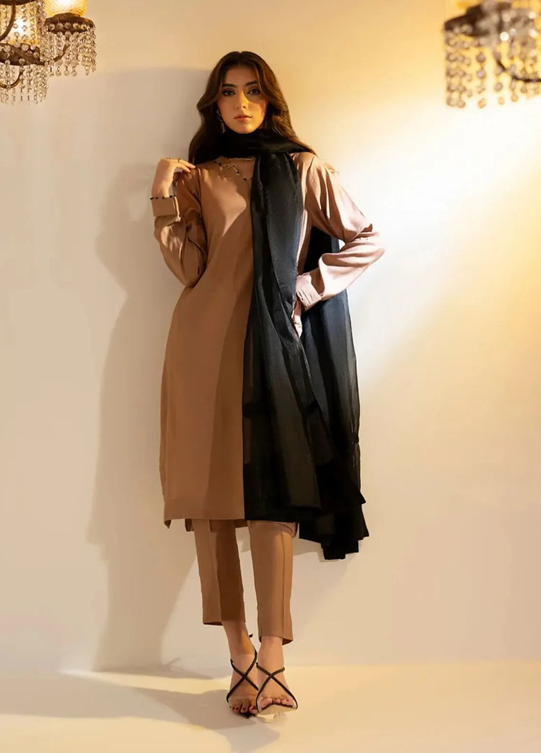 Attire by Maha Pret Embroidered Raw Silk 3 Piece Suit Sand