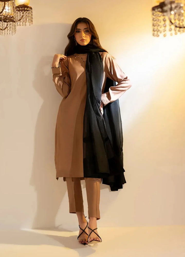 Attire by Maha Pret Embroidered Raw Silk 3 Piece Suit Sand