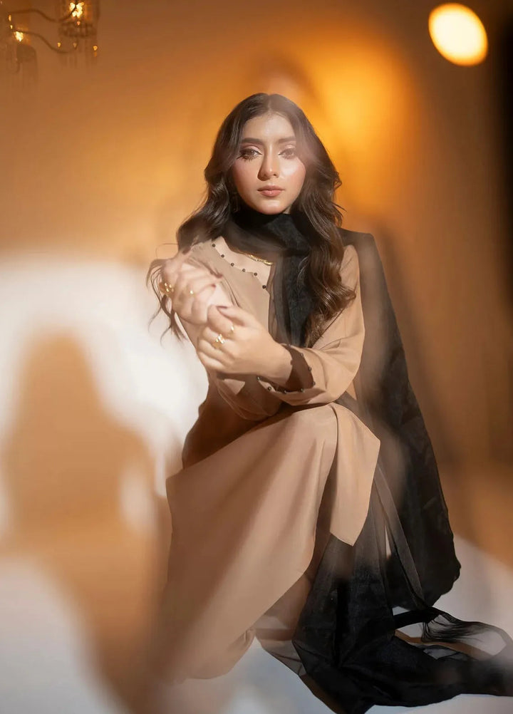 Attire by Maha Pret Embroidered Raw Silk 3 Piece Suit Sand