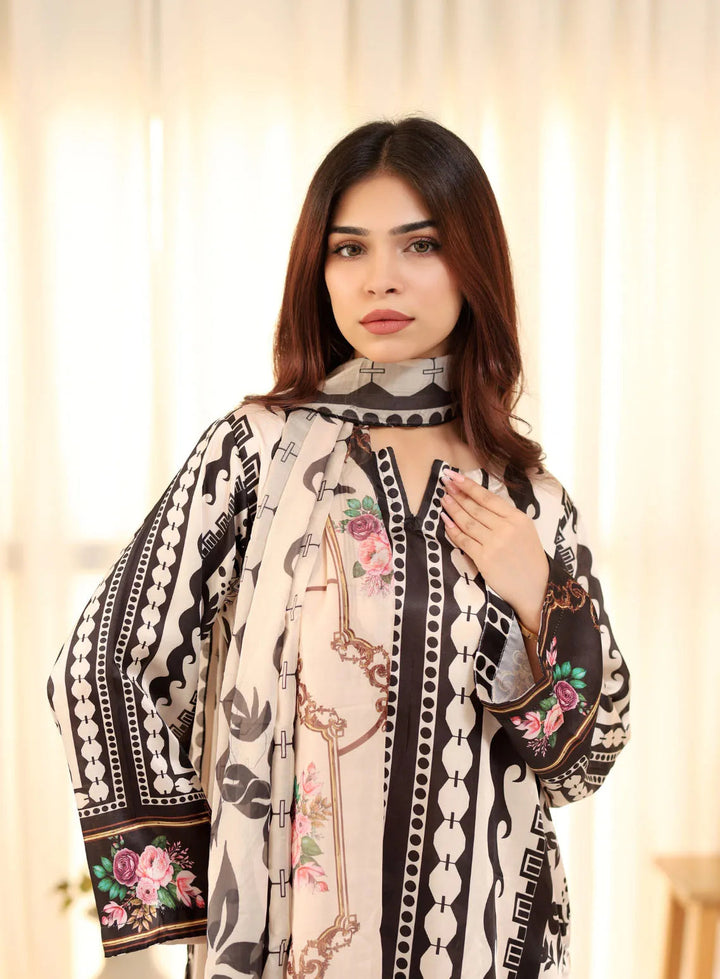 Attire By Maha Pret Printed Silk 3 Piece Suit Black Cora