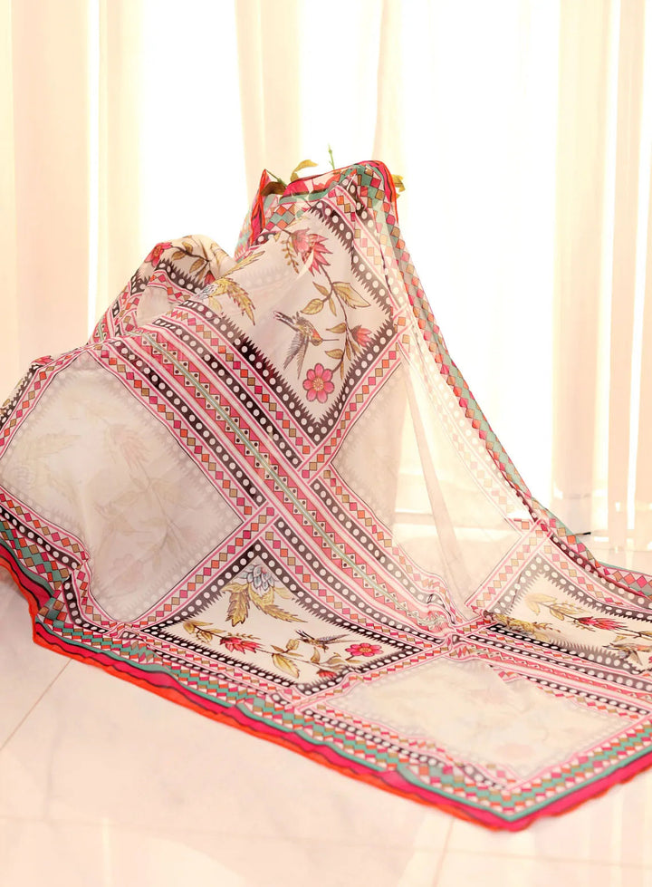 Attire By Maha Pret Printed Silk 3 Piece Suit Pink Ivy