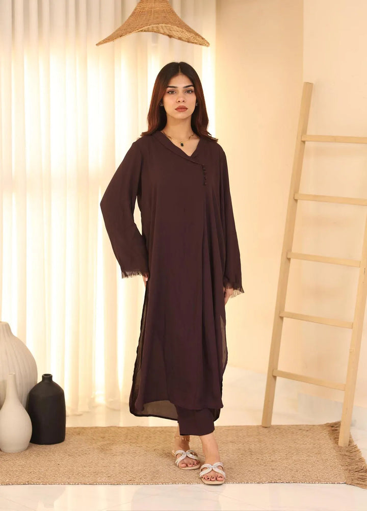Attire by Maha Pret Solid Georgette 2 Piece Suit Burnt Sienna