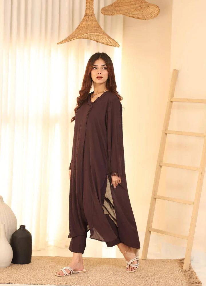 Attire by Maha Pret Solid Georgette 2 Piece Suit Burnt Sienna