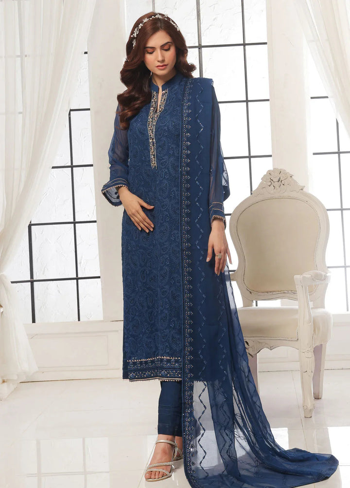 Aura by Shamooz Pret Embroidered Chiffon 3 Piece Suit SEM-0785 Royal Blue