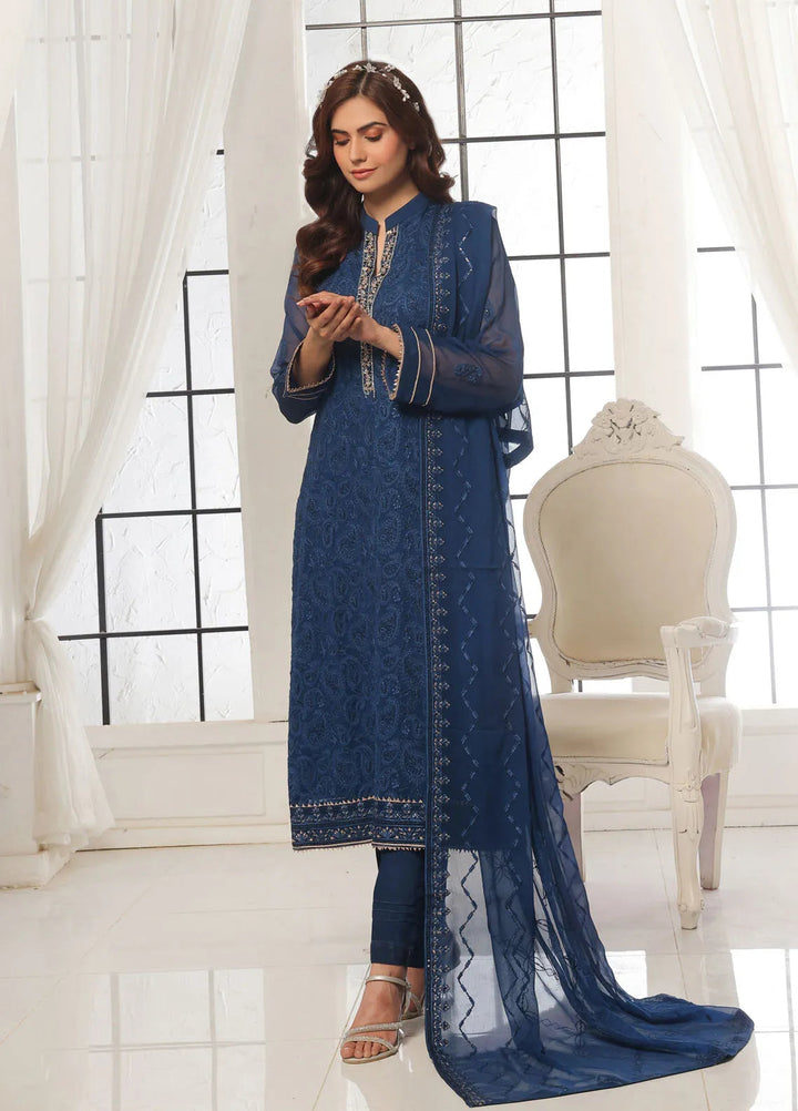 Aura by Shamooz Pret Embroidered Chiffon 3 Piece Suit SEM-0785 Royal Blue